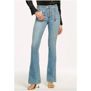 Ramy Brook Cindy High Rise Flare Jean Sohwa Light Wash Blue Button Fly Size 31